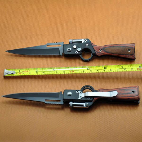 10PCS lot Free shipping with LED light Survival Pocket Knives Hungting Folding Knife Black Blade Wood