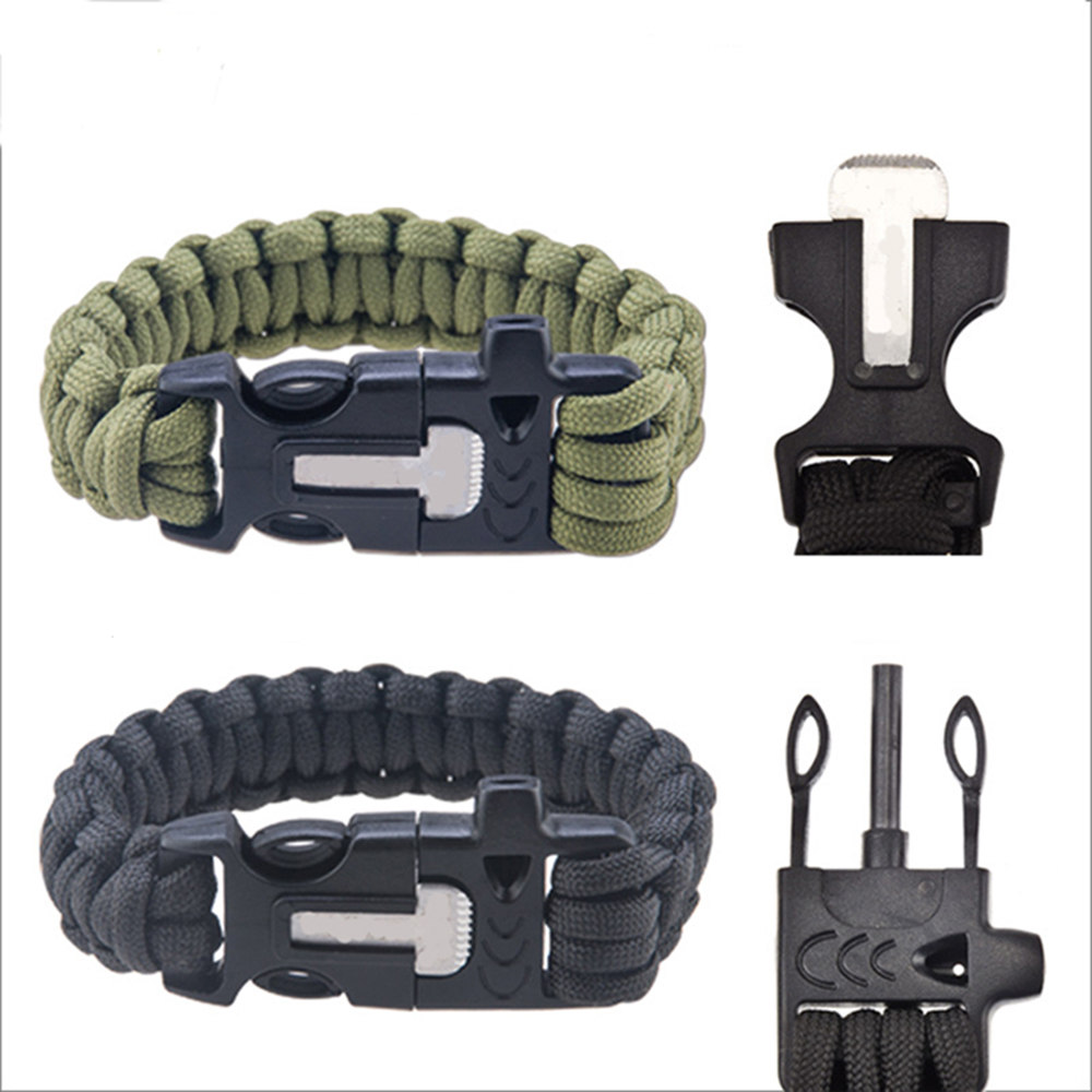Image of Outdoor Camping Men Bracelet Rescue Paracord Parachute Cord Wristbands Emergency Rope Survival Kits Flint Scraper Whistle Buckle