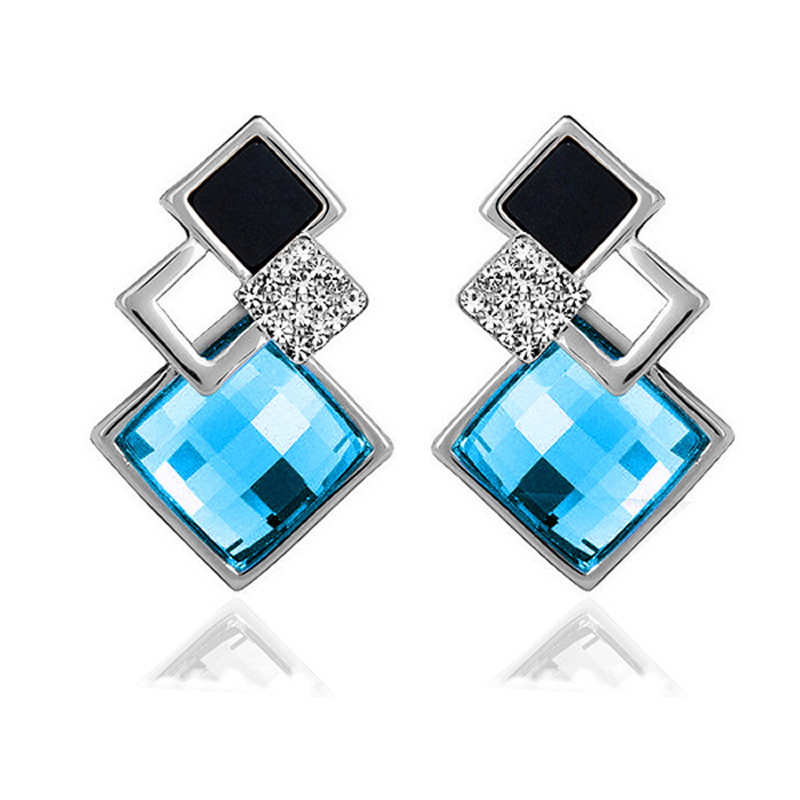 Image of New Big Brand Fashion Woman Fine Jewelry Earrings Geometric Multiple section Square Crystal Gem Stud Earrings For Girls brincos