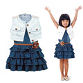 2017 summer new Girls Fashion children Sleeveless denim dress vest suit 2 pieces clothing for girls