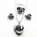 Oval Black Sapphire Jewelry Sets For Women 925 Silver Necklace Pendant Earrings Rings Size 6 7