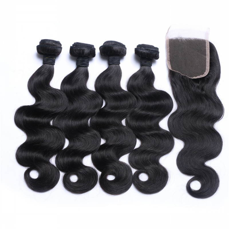 Brazilian Virgin Hair body wave with Closure Human Hair Brazilian Virgin Hair With Closure 4 Hair Bundles with Lace Closure