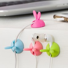 2Pcs/Lot Rabbit Ears Cable Winder Wire Retainer Drop Clip Desk Tidy Organizer Wire Cord Lead USB Charger Holder 063