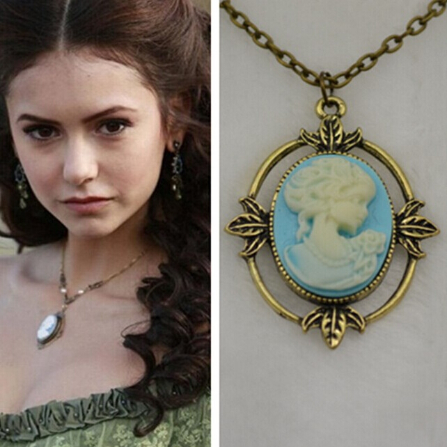 2015 Movie Film Jewelry Vampire Diaries Katherine Beauty Head Pendant Vintage Necklace For Women Free Shipping