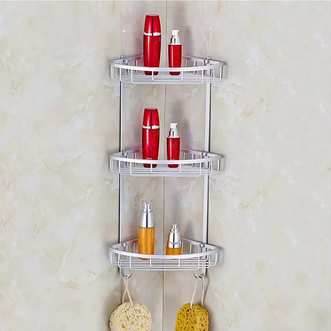 Estante de aluminio útil para baño, organizador de almacenamiento para