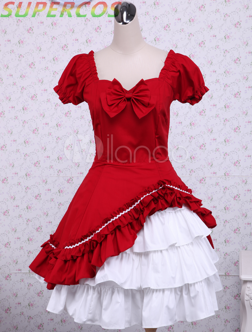 Free shipping! New Arrivals! High Quality! Cotton Red Lolita Two-layer Bow Classic Lolita Dress