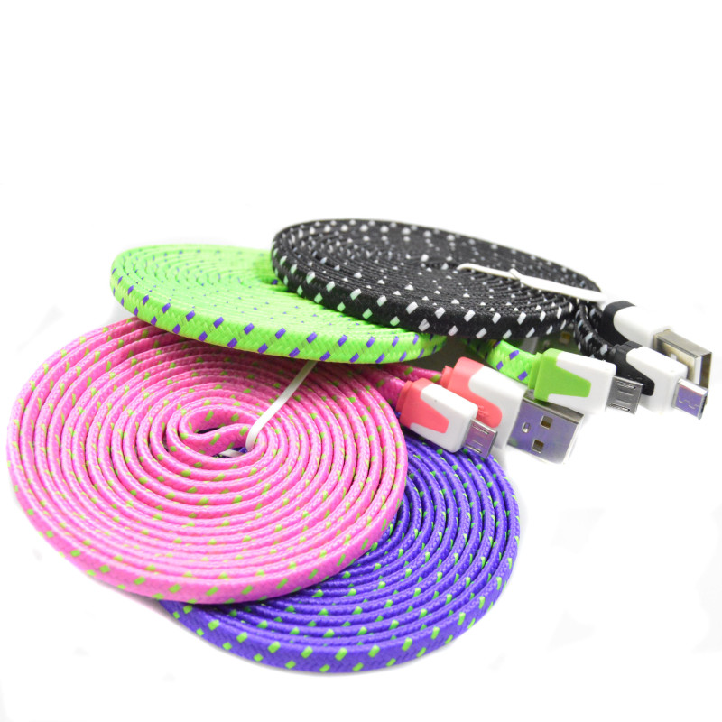 Image of Free Shipiing 1M/2M/3M colorful Flat Braided Fabric Woven Micro USB Data Sync Charger Cable Cord Wire for iPhone 5 5s 6 6Plus