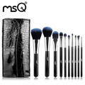 MSQ 10pcs Makeup Brushes Professional Top Grade Toiletry Kit Synthetic Hair With Black PU Case Fashionable
