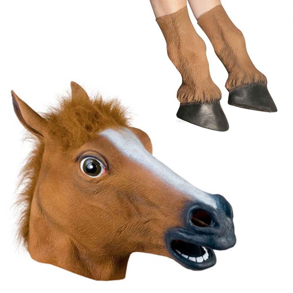 Halloween Props Adult Horse Head Masks and Horse Hooves Gloves Animal