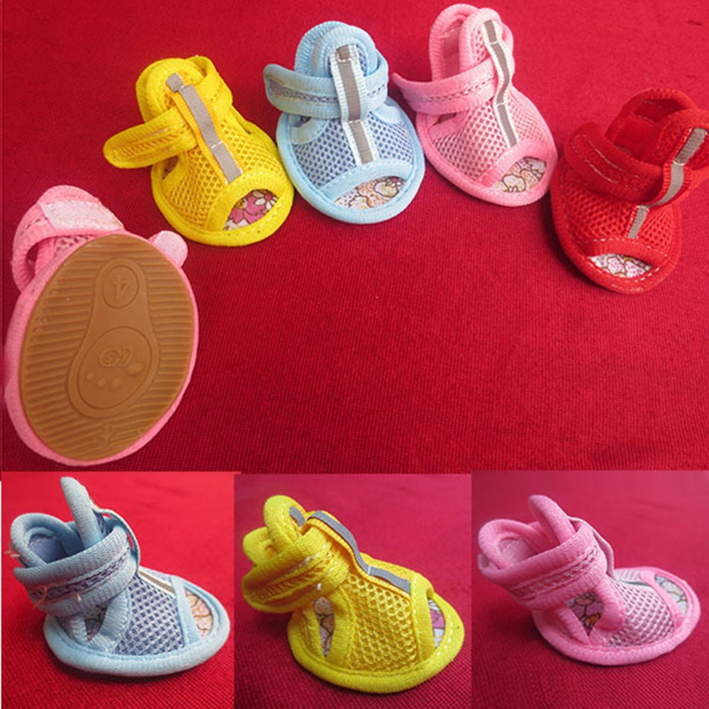 Image of 4pcs Small Pet Dogs Puppy Shoes Summer Mesh Breathable Sandals Boots