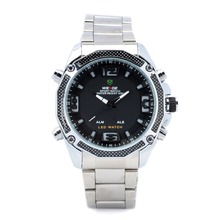 Weide WH2306 Sylish acero inoxidable de moda pantalla la hora Dual LED reloj de pulsera Sporst miran w / alarma para hombre Color plata