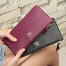 Hot Selling Woman genuine Leather Long Fashion zipper Wallets cow leather Purses Womens Korean Famous Brand ultra thin handbag