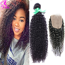 Crochet Hair Extensions Peruvian Kinky Curly Virgin Hair 3 Bundles With Closure 7A Beauty Afro Kinky Curly Hair Jet Black