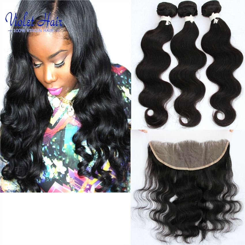 Image of 13x4 lace frontal closure with bundles body wave 7a Queen Brazilian lace frontal closure with bundles 100% human hair body wavy