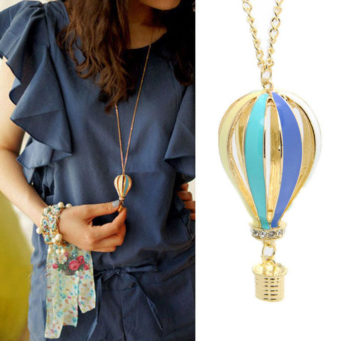 2015 New Arrival New Fashion Colorful Jewelry Aureate Drip Hot Air Balloon Pendant Long Necklace Free