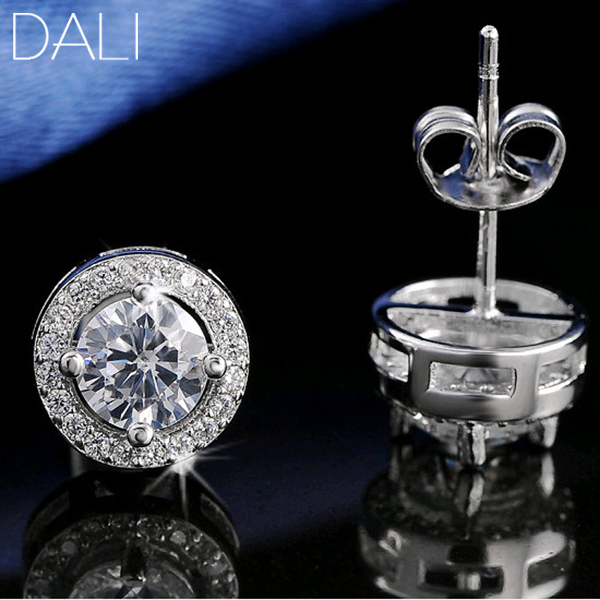 Image of DALI Hot Sale Women Earring Stud 0.75ct CZ Zircon Crystal Jewelry Stud Earrings Platinum Plated DE104