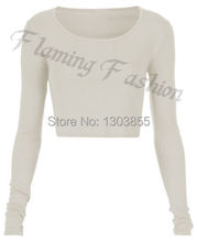 Fashion Sexy Womens Ladies Slim Long Sleeve Crop Top Crew Neck T Shirt Blouse 7Colors
