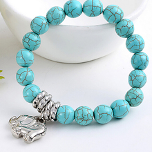 2016 New Design hot sale Vintage Bohemia National style Turquoise Beaded Tibetan Elephant charm Stretch bracelet jewelry women