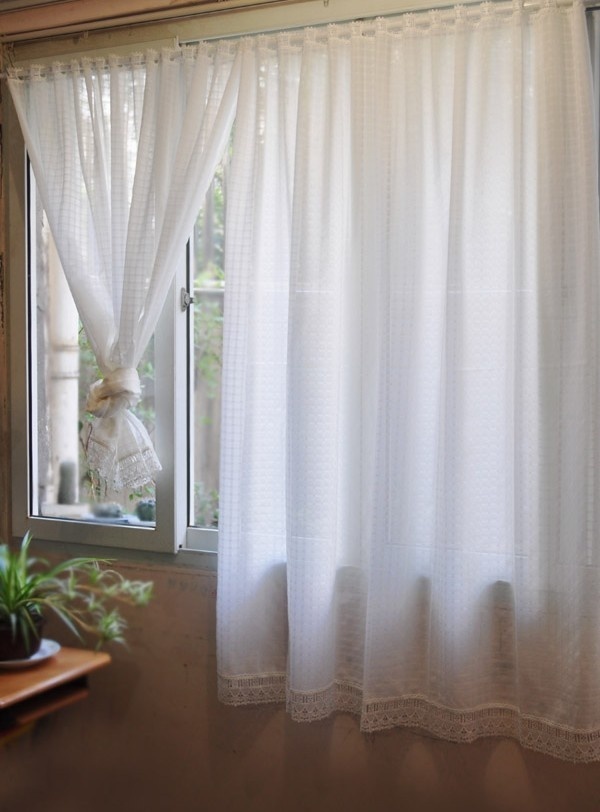 White Lattice Home Kitchen Water Soluble Lace Sheer Cafe Window Curtain Eyelet 