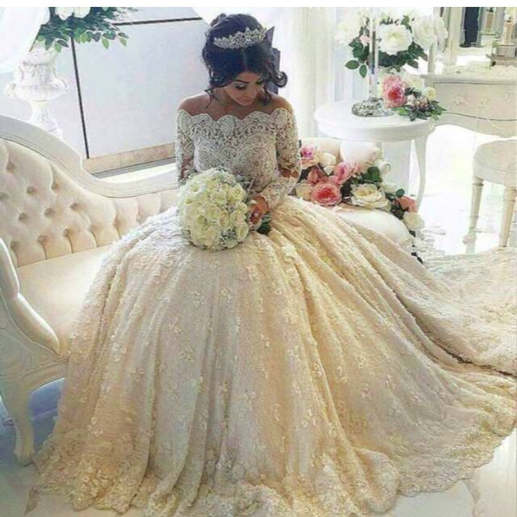 Gold Lace Appliques Long Sleeves White Tulle Ball Gowns Wedding Dress | gold lace appliques long sleeves white tulle ball gowns Gold Lace Appliques Long Sleeves White Tulle Ball Gowns Wedding Dress | gold lace appliques long sleeves white tulle ball gowns