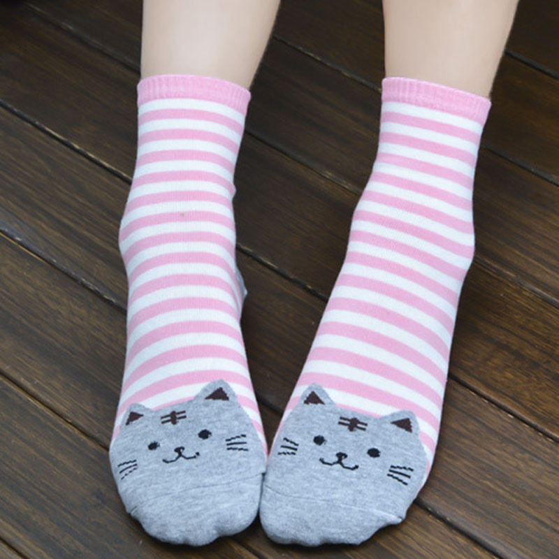 Image of 2016 High Quality Female 3D Animal Cat Footprints 6Colors Striped Cartoon Socks Women Cotton Floor length sock for Lady Girl Kid