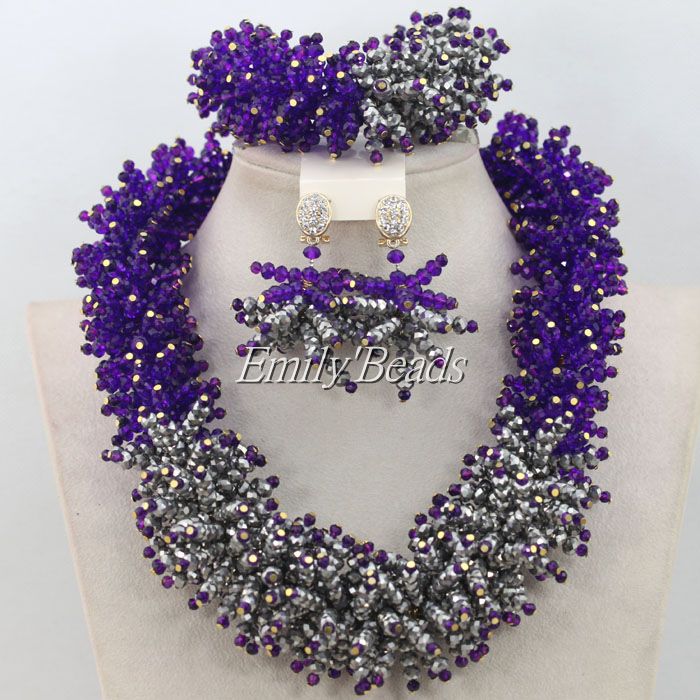 Purple Nigerian Wedding African Beads Jewelry Sets Indian African Bridal Costume Jewelry Sets 2015 New Free Shipping AMJ655