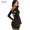 Long Sleeve Backless Women Dress Sexy Slim Dress V neck Party Dresses Chic Style