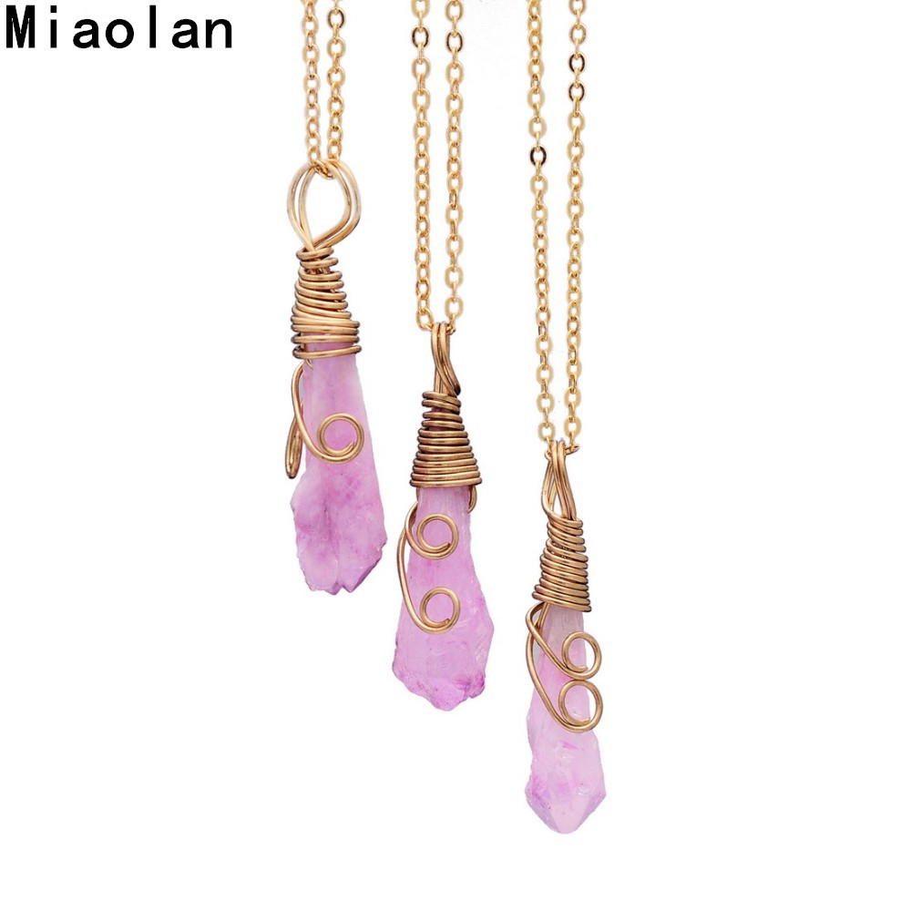 Image of Colorful Quartz Crystal Pendant Natural Stone Necklace Amethyst Opal Turquoise Durzy Crystal Necklace For Women