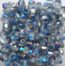 Free shipping Shining blue 100pcs 4mm Bicone Austria Crystal Beads charm Glass Beads Loose Spacer Bead for DIY Jewelry Making