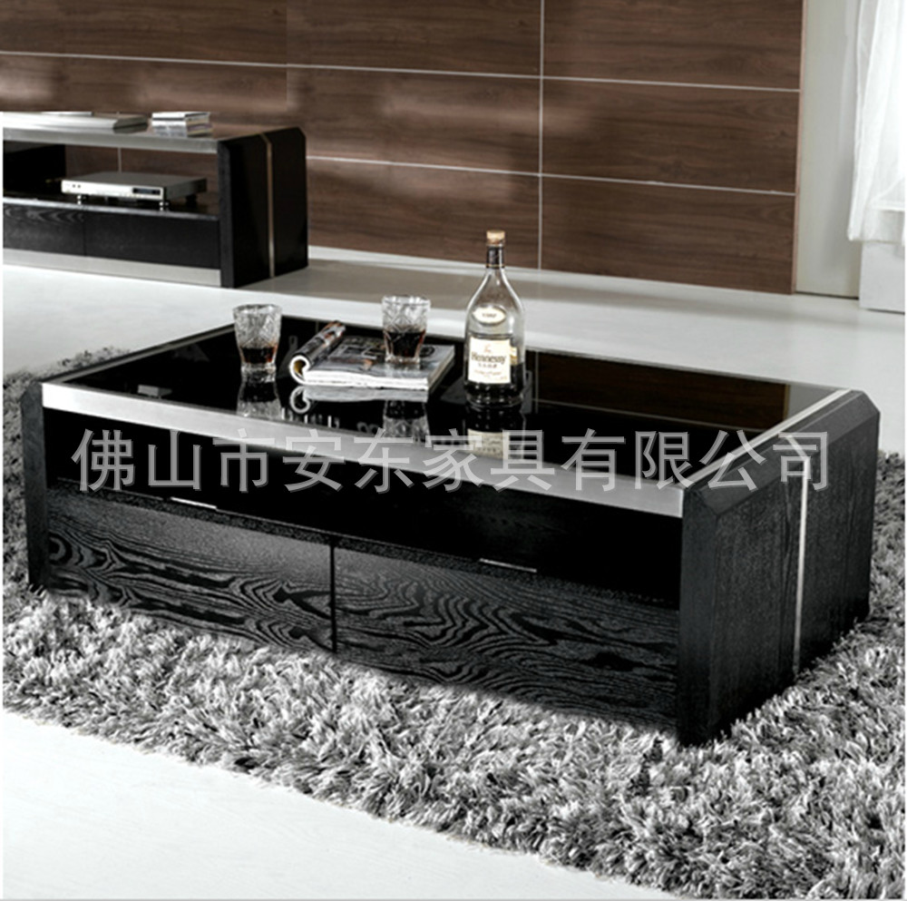 Zwart hout salontafel glazen salontafel met twee laden classic ...