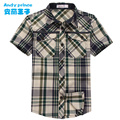 Free Shipping Boys Summer Short sleeve Shirt Children s Clothing Green Red Plaid Shirts Cotton Summer