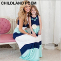 Summer Bohemian Top Tank Striped Patchwork Matching Mother Daughter Dresses Boho Beach Maxi mom and daughter