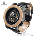 BOBO BIRD K14 Mens Transparen Semi automatic Mechanical Wooden Bezel Wristwatch With Leather Band in Wood
