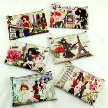 Eiffel Tower/Big Ben/girl printing coin purse,women clutch change purse,female zero wallet,Mrs Zipper money/key/cell phone bags