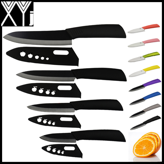 Image of XYJ brand global quality 3" 4" 5" 6" inch ceramic knife set kitchen knives black blade black colors handle with sheath zirconia