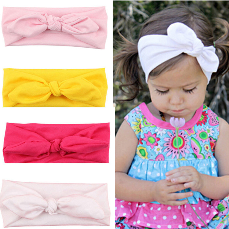 Image of Trendy Lovely Rabbit Ears Bowknot Shaped Elastic Cloth Baby Girls Hairbands Children Hair Accessories BB-222