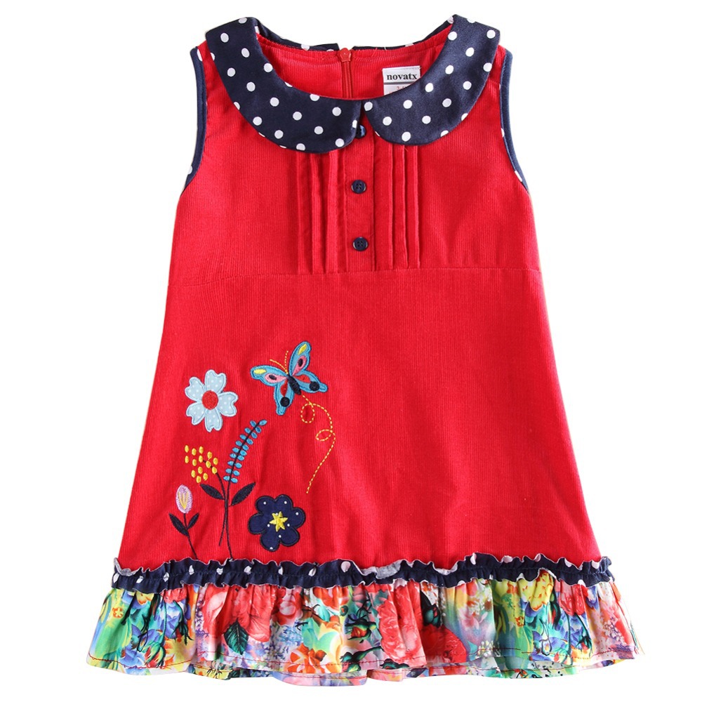 Girl winter flowers dress children embroidery clothing sleeveless dress for girls 100% cotton princess dress for girls H5995