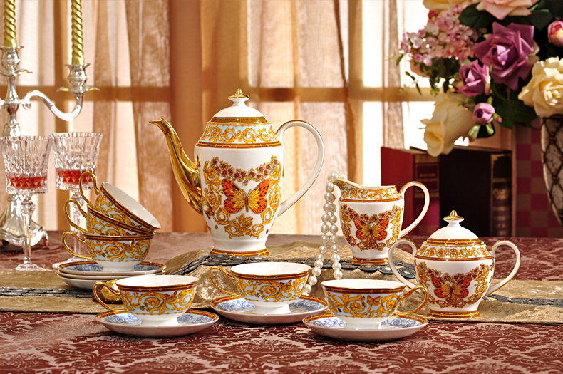 Exquisite ceramic Coffee cup set tea set coffee European royal style teapot cup set butterfly coffee