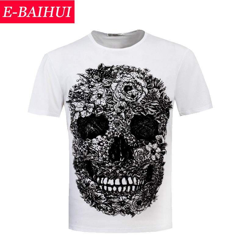 E Baihui design Plus Size 3XL Men fashion 3d Printed Skull O-NECK t shirt Summer Slim Short Sleeve B