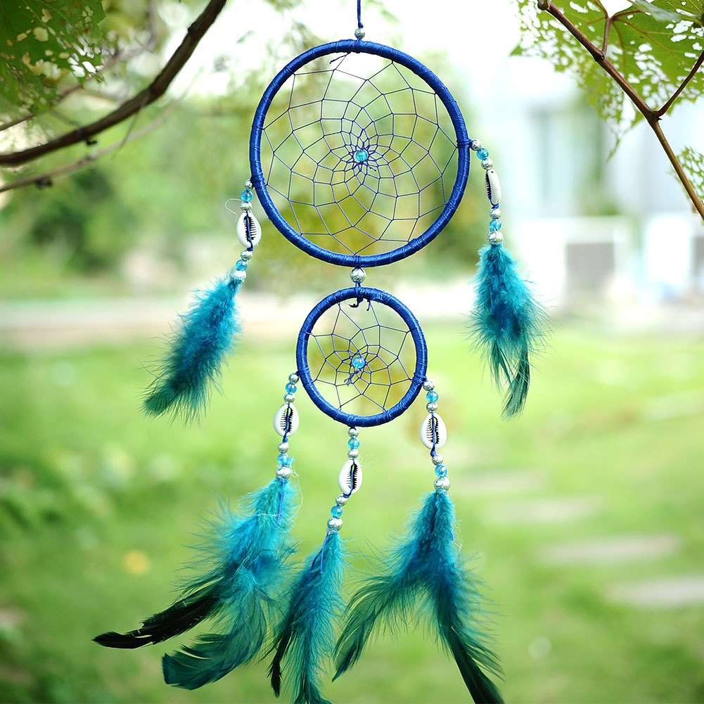 Image of India Style Handmade Blue Dream Catcher Circular Net With feather Hanging Decoration Decor Ornament Gift
