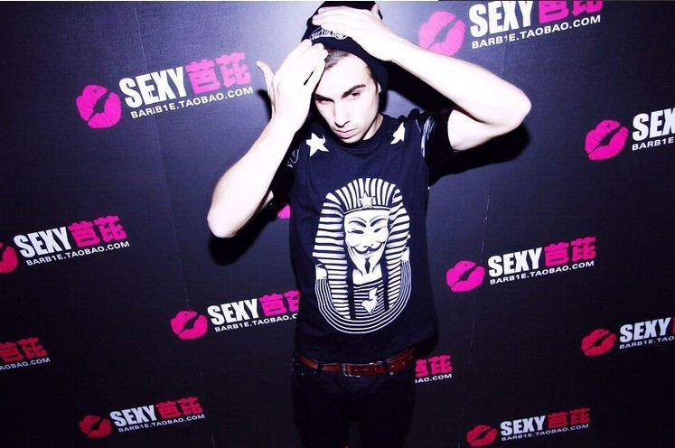 2014 Famous Brand Men's Hip Hop t-shirt Leather Sleeve Tee Shirts V For Vendetta Printed Men Streetwear Man Rock Clothing 2014 Famous Brand Men's Hip Hop t-shirt Leather Sleeve Tee Shirts V For Vendetta Printed Men Streetwear Man Rock Clothing