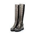 New Winter Quality Women Knee High Wedges Boots Fashion Black Gunmetal Red Lady Light Motorcycle Shoes