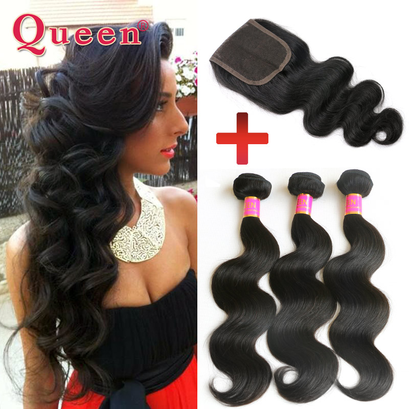 Image of Top Quality Queen Hair Products With Closure Bundle Peruvian Virgin Hair With Closure Hair Bundles With Lace Closures 4pcs lot