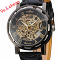 Classic Men s Black Leather Dial Skeleton Mechanical Sport Army Wrist Watch 5272 Free Shipping