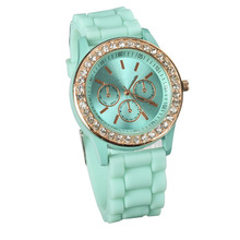 Lackingone hotsale free shipping Silicone GoldenCrystal Stone Quartz watch Jelly Wrist Watch women Candy Colors relogio