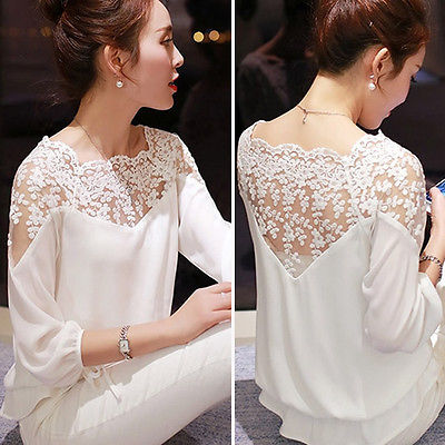 Image of Womens Ladies Long Sleeve Loose Chiffon Blouse Casual Tops Fashion Blouse