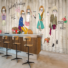 Free Shipping Solid wood white brick fashion girl wallpaper barber shop tea shop room large mural