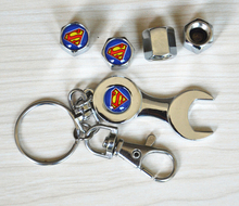 Universal Superman ‘S’ Car Tire Valve Stem Air Dust Cap Cover + Wrench Key Chain free shipping