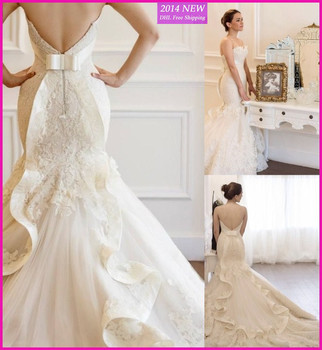 Vestido де Noiva 2015 новый русалка свадебные платья кружева невесты платье милая рукавов халат де Mariage заказ UV-231