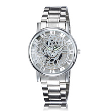 Marca de lujo de los hombres moda Skeleton reloj de cuarzo ocasional 6 modelo oro plata Color de los números romanos cara hueco del reloj a prueba de agua